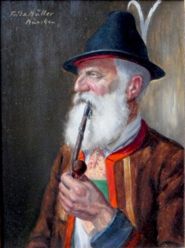 "Tyrolean Hat and Pipe" Fritz Muller Painting