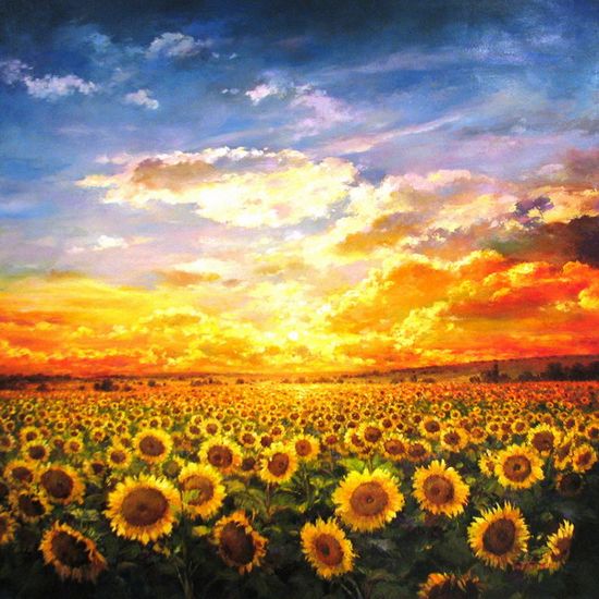 "Sunflowers at Sunrise" Original Oil by Paul Guy Gantner