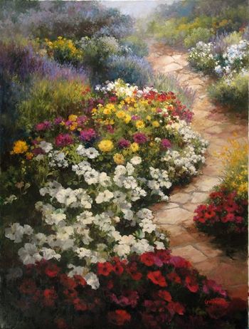 "Walkway in Bloom" Oil on Canvas 