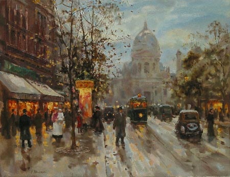 "First Tram in Paris" Artist Jerome Valery Original Oil