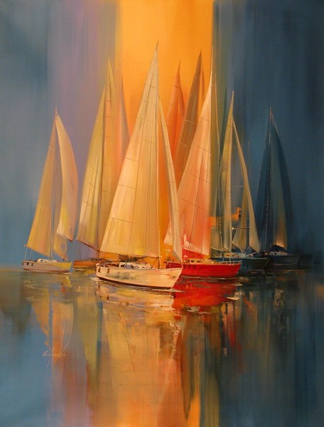 "Setting Sail" Artist Wilfred Lang Oil Painting