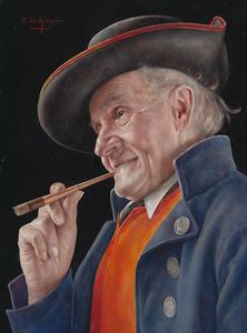 Otto Eichinger "Tyrolean with Cigarette" Oil on Masonite, 10" x 8"