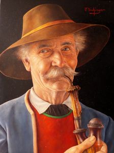 Otto Eichinger "Tyrolean with Pipe" Oil on Masonite, 10" x 8"