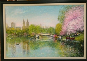 "Central Park Lake In Springtime oil painting on canvas Guy Dessapt" Guy Dessapt