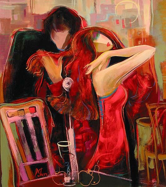 "Cafe Romance" Artist Irene Sheri, Original Oil
