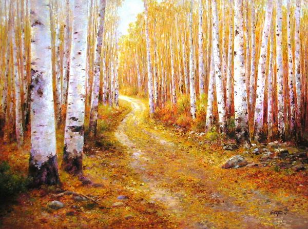 "Path among the Birch Trees" Original Oil by Paul Guy Gantner